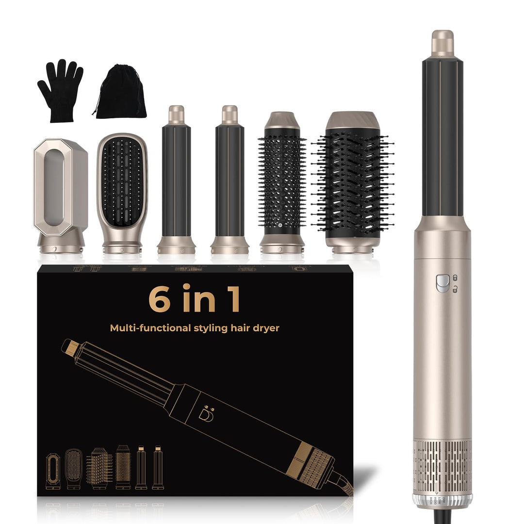 6 in 1 Hairstyler, 1000w Professioneller Haarstyler Föhn, 30mm Lockenstab Warmluft Curler, All in On
