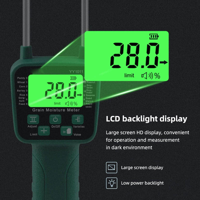 Heu-Feuchtigkeitsmessgerät, LCD-Display mit Sprachübertragung, Doppelstab-Stahlsonde, Tragbares Heu-