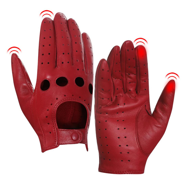 Harssidanzar Damen Sommer Leder Fahrhandschuhe Lammfell Fahrhandschuhe GL009EUA Rot(touchscreen) S,