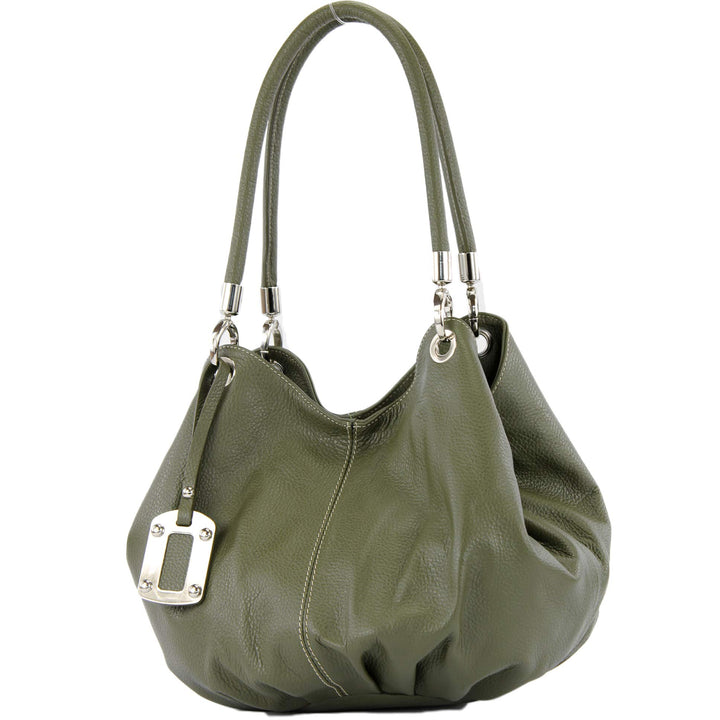 modamoda de - 228 - ital. Beuteltasche aus festem Leder Olivgrün, Olivgrün