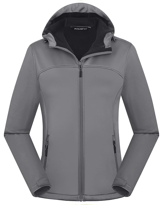 ATLASLAVA Damen Softshelljacke Wasserdichte Atmungsaktive Leichte Fleece Kapuze Übergangsjacke Laufe