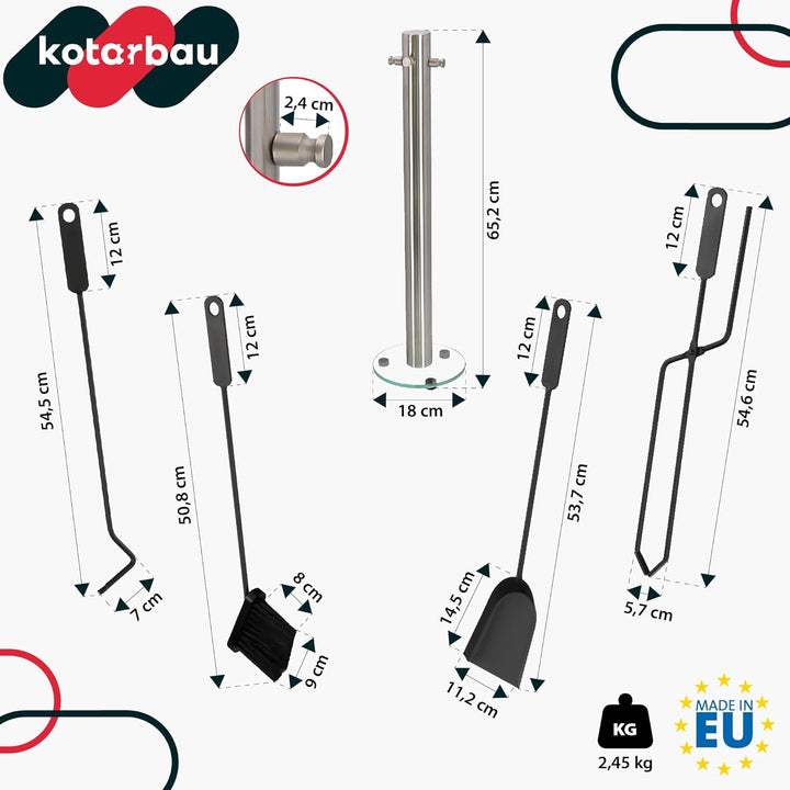 KOTARBAU® 5tlg. Kamingarnitur aus Edelstahl Gebürstet Kaminbesteck
