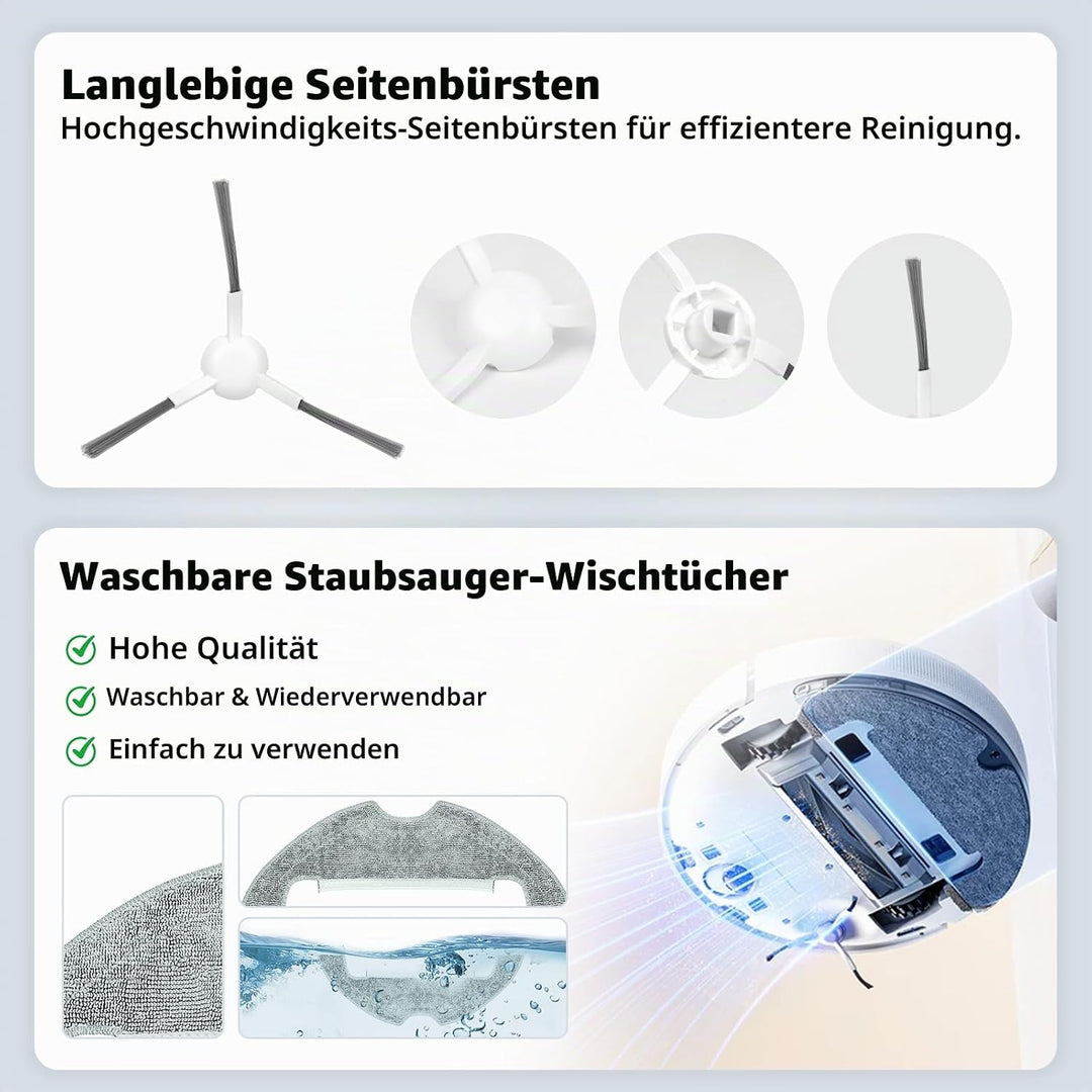 Zubehör Ersatz für Dreame D10 Plus Gen 2 Saugroboter, 1 Hauptbürste, 2 HEPA Filter, 4 Seitenbürsten,