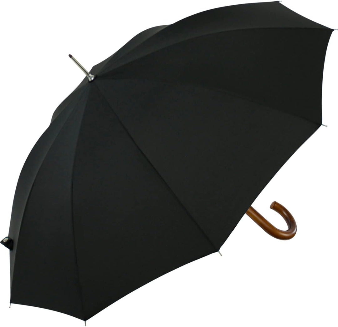 iX-brella Herren Stockschirm Automatik mit Echtholz-Rundhakengriff Schwarz black, black