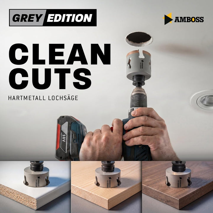 Amboss HM Lochsäge 68 mm | Für Spanplatten, Hartholz, Gipskarton etc. - Inkl. 6 Kant Standard Aufnah