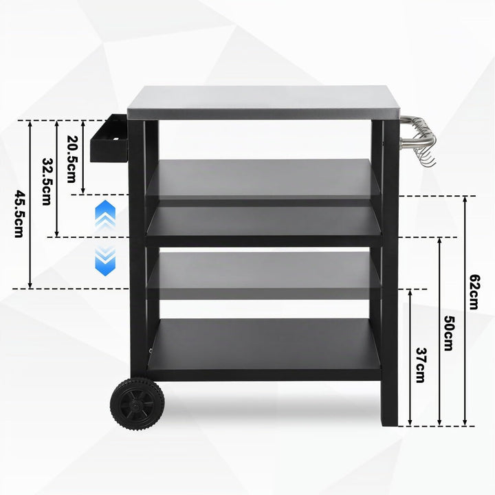 Grillbeistelltisch | Outdoor-Grilltisch mit Verstellbarer Ablage, Gewürzregal und 6X Haken, mobiler