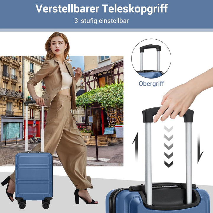 KONO Handgepäck Koffer mit abnehmbaren Rollen, 40x30x20 cm ohne Rollen, Leichter Kabinen-Koffer klei