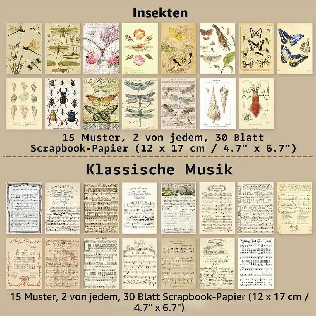 240 Blätter Vintage Scrapbooking Papier Deko 17x12cm Retro Scrapbooking Zubehör Tagebuch Papier Bast