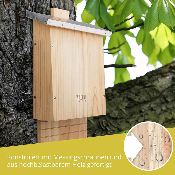WILDLIFE FRIEND I Grosser Schwerer Fledermauskasten nach NABU - verschraubt aus Massivholz &amp; 100% we