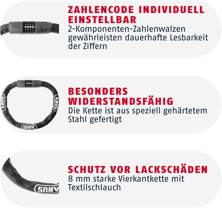 ABUS Kettenschloss 8808C - stabiles Zahlenschloss aus speziell gehärtetem Stahl - gut lesbare Zahlen