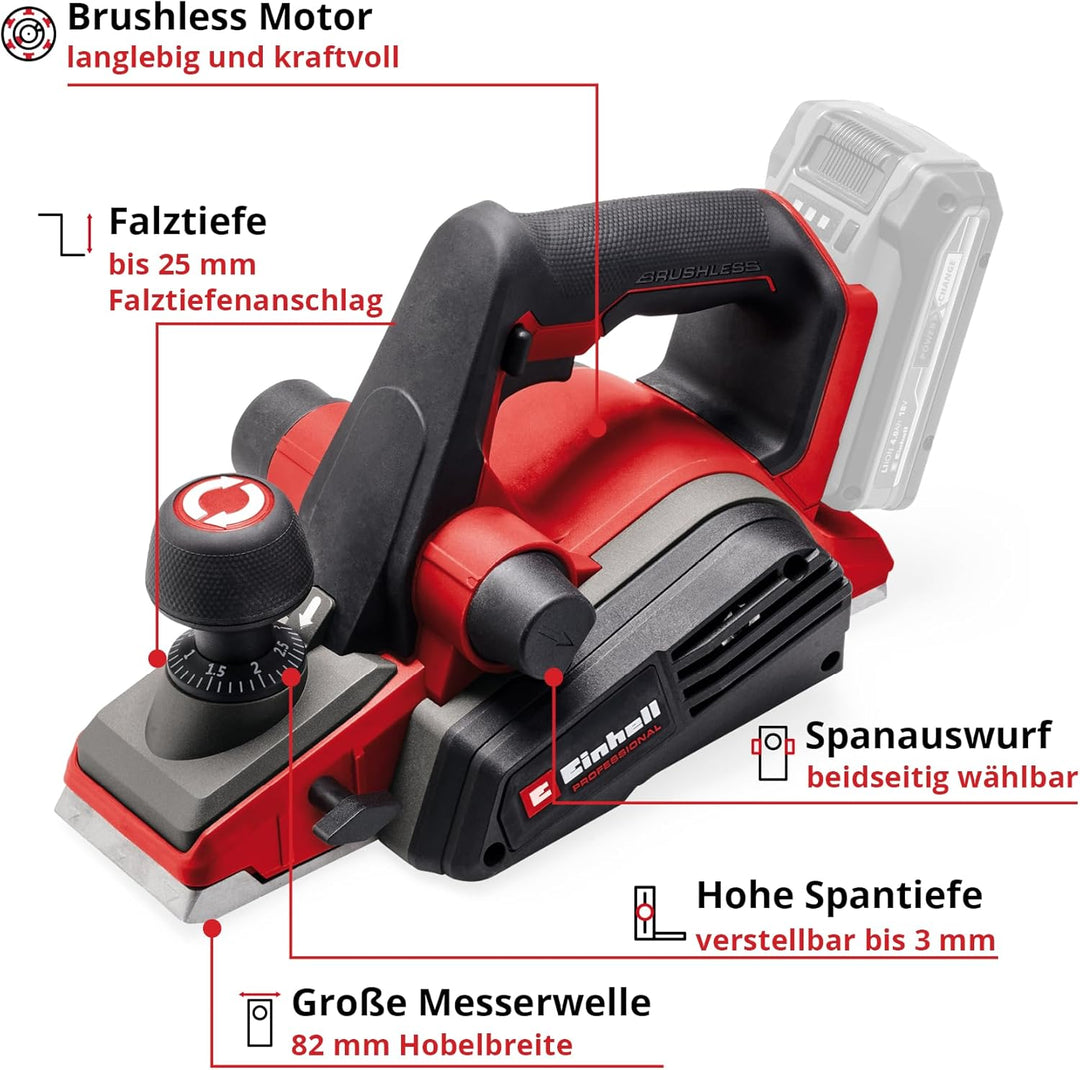 Einhell Professional Akku-Handhobel TP-PL 18/3 Li BL - Solo Power X-Change (18 V, Brushless, 82 mm H
