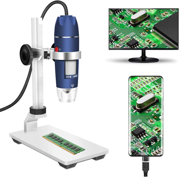 Jiusion HD 2MP USB Digitalmikroskop 40-1000X Tragbare Vergrösserungs-Endoskopkamera mit 8 LEDs Stabi