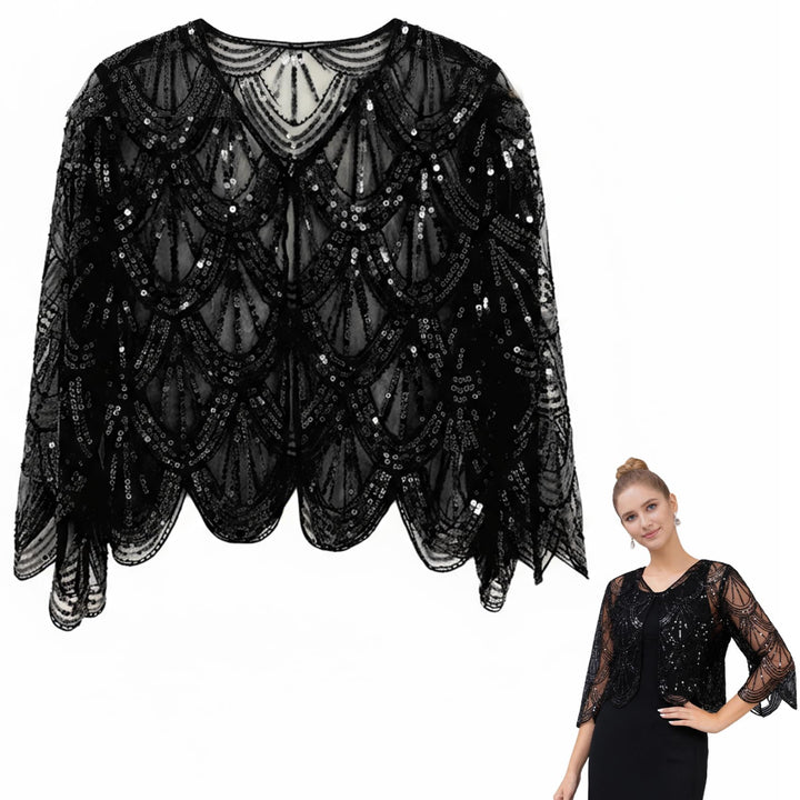 Gcroet Flapper-Schal aus den 1920er-Jahren mit glitzernden Fransen, Braut-Capelet aus weichem Polyes