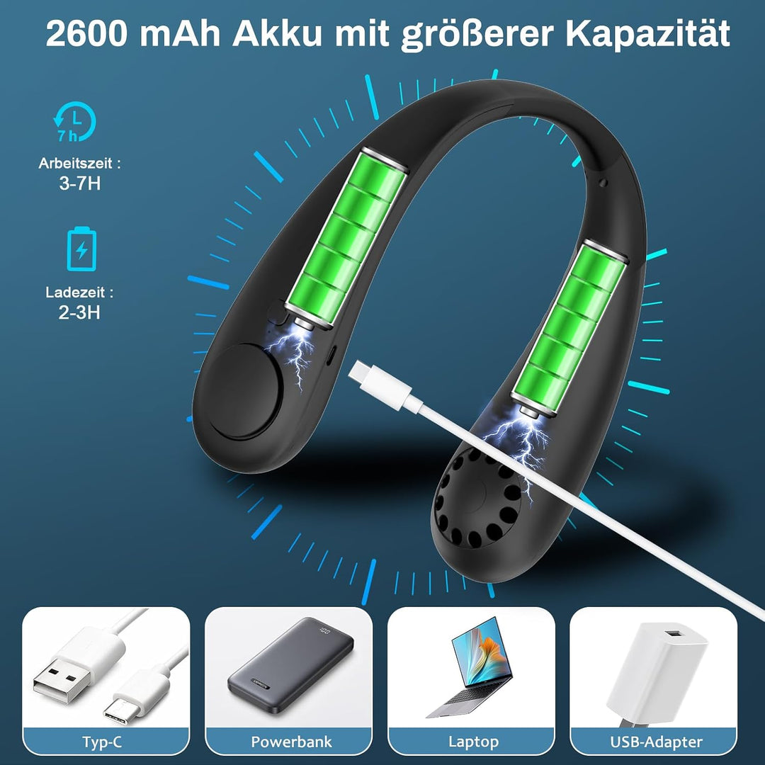 Timiyou Leise Halsventilatoren, Nackenventilator mit 360° Luftstrom, Hands Free Bladeless Fan, Tragb