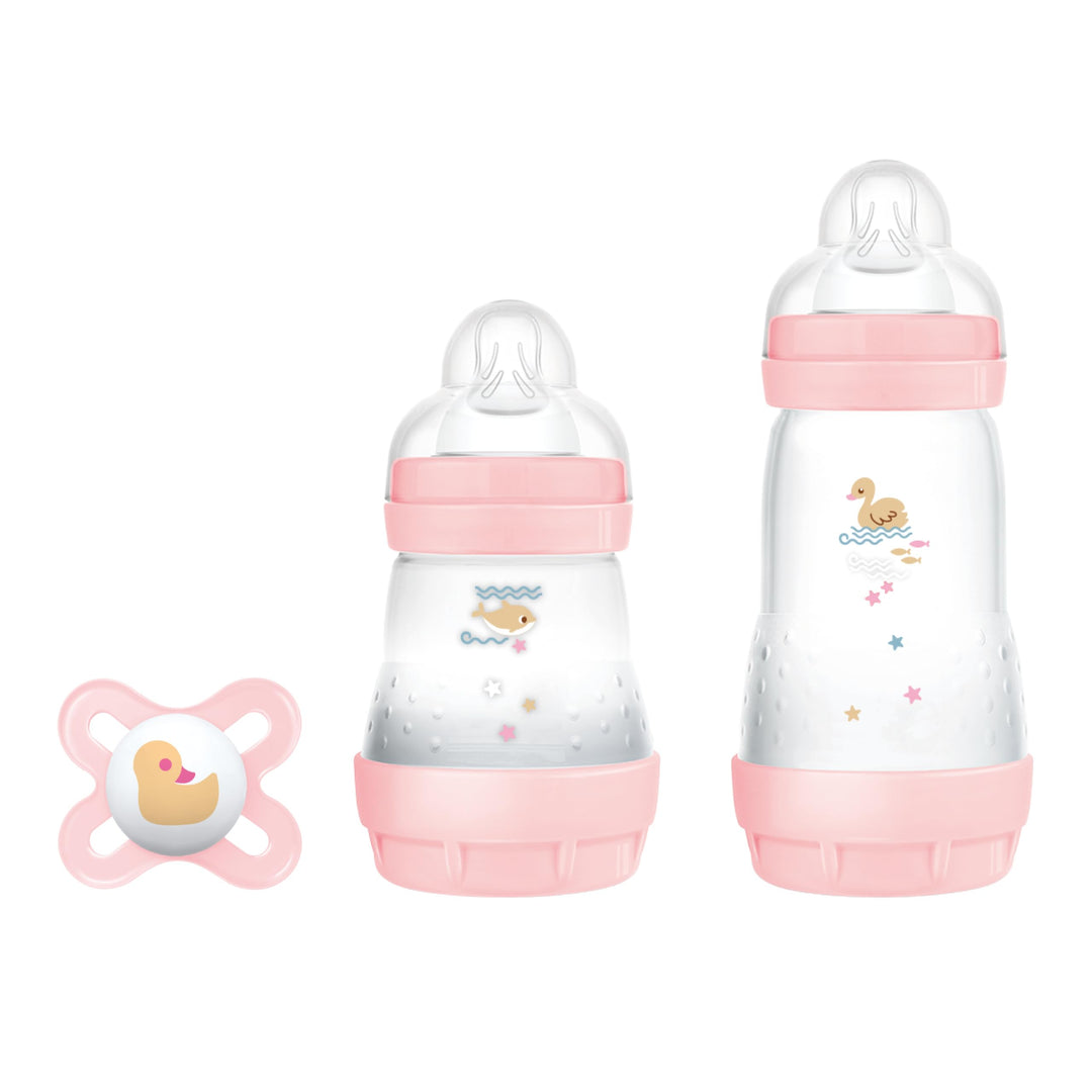 MAM Starter Set mit 2 Anti-Kolik-Fläschchen, 160 ml und 260 ml mit Sauger aus SkinSoft Silikon, mit