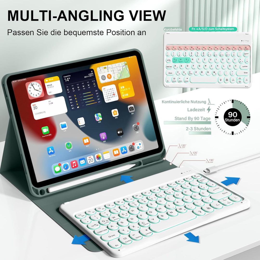 Hülle mit Tastatur für iPad 11 Generation A16/10 Generation (11/10.9 Zoll,2025/2022),7-farbige Beleu