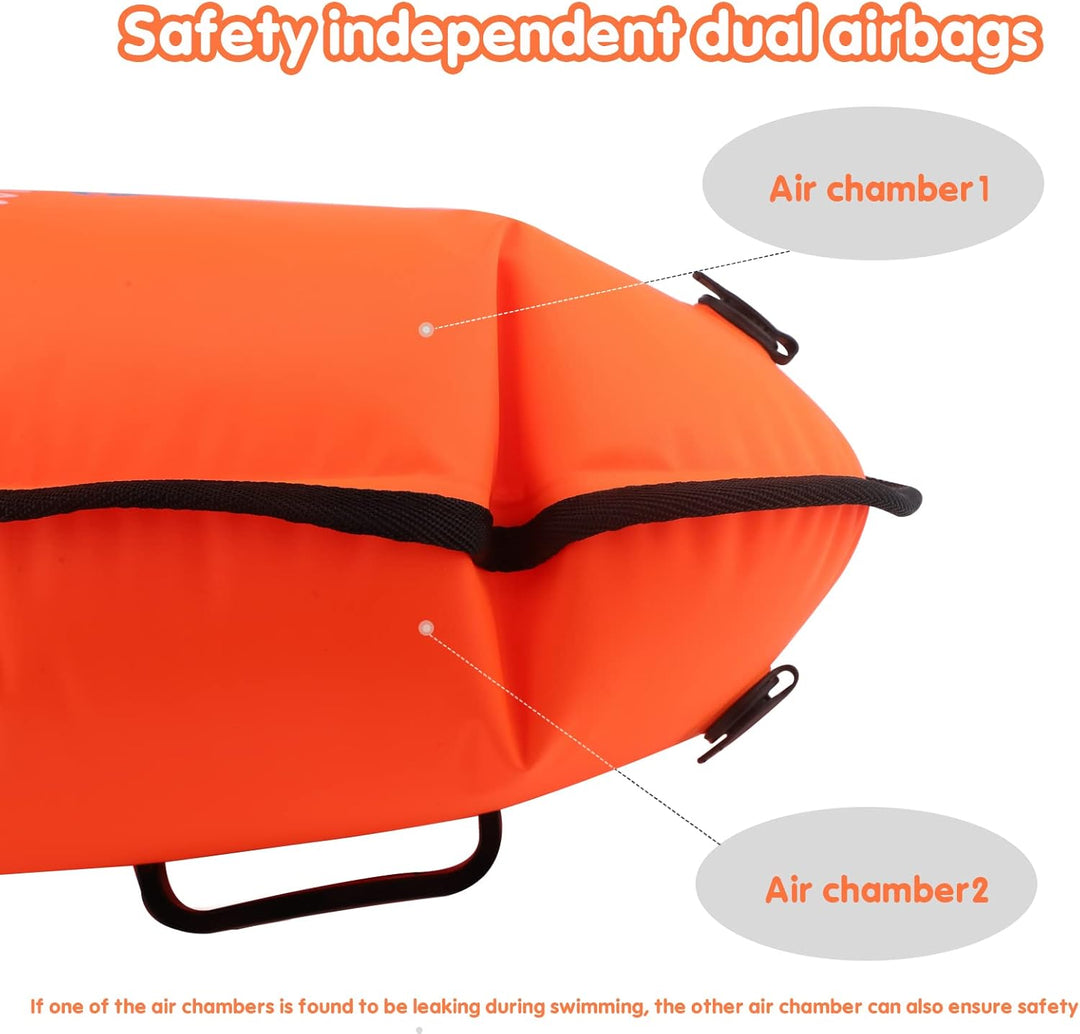 Schwimmboje, 20L Trockensack, Zwei Kammern, Aufblasbare Schwimmhilfe mit Wasserdichter Handytasche,