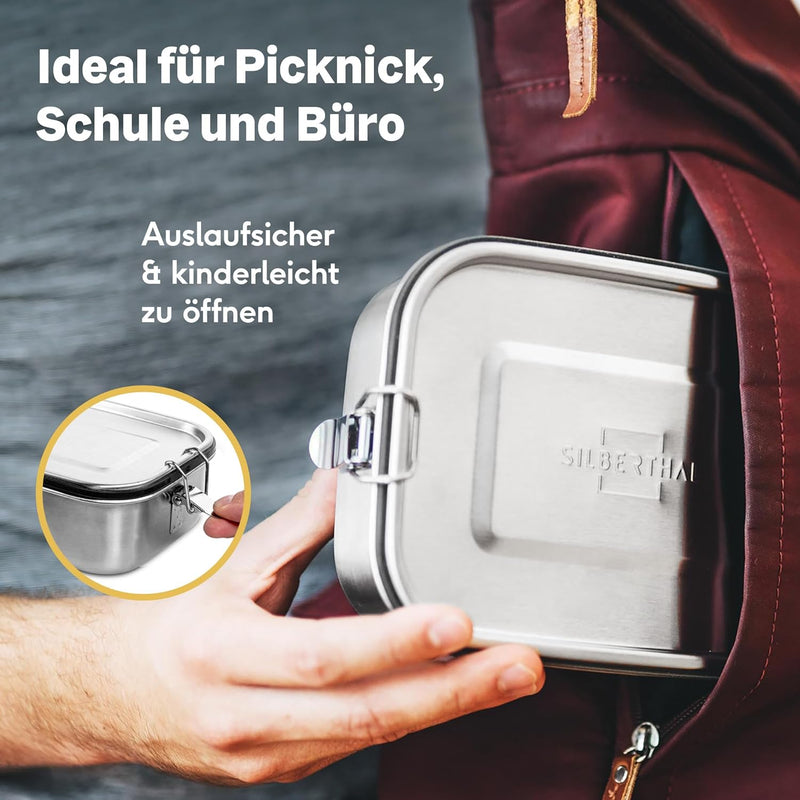SILBERTHAL Brotdose Edelstahl mit Fächern 3er Set – Lunchbox Kinder & Erwachsene – Auslaufsicher & L
