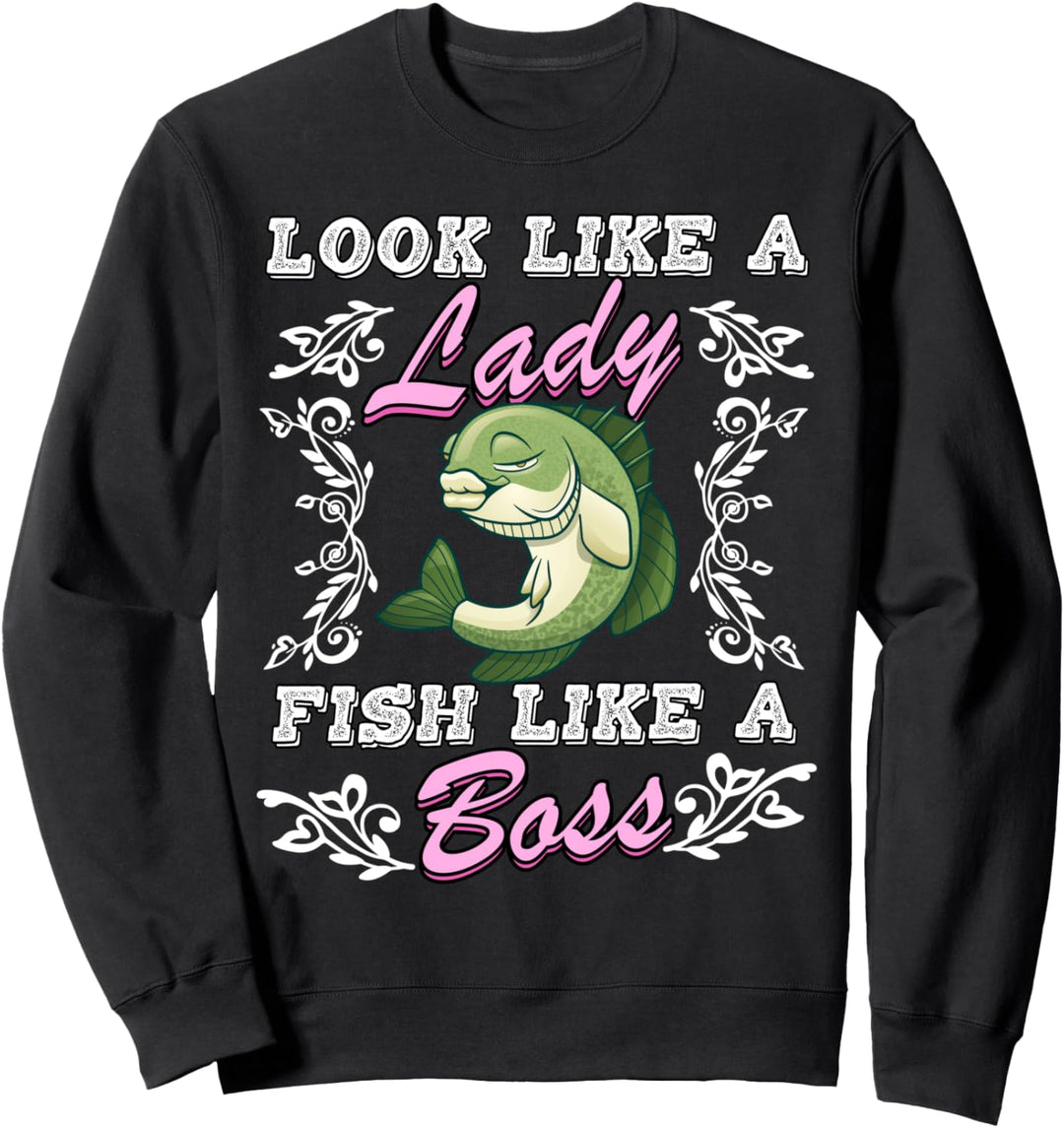 Fish like a Boss Fishing Lady Fisch Angeln Geschenk Anglerin Sweatshirt