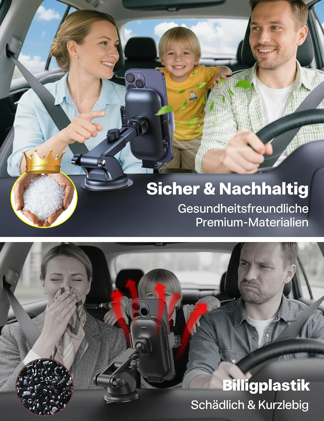 andobil Handyhalterung Auto [ Stabilere Version & nie wackeln ] 3 in 1 Auto Handyhalter Saugnapf & L
