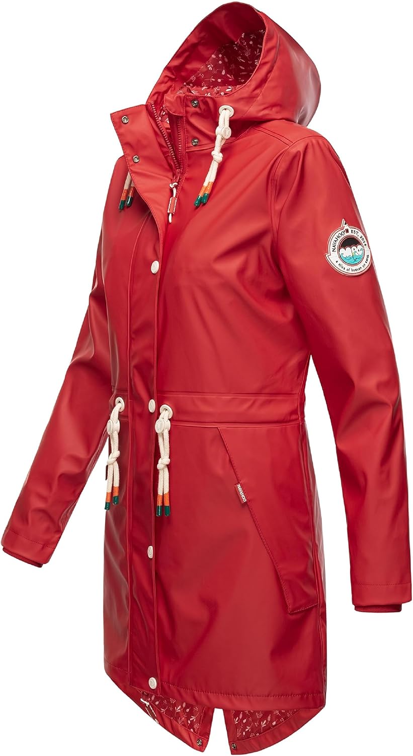 Navahoo Damen Übergangsjacke Regenmantel wasserdicht lang mit Kapuze Tropical Stormoo XS-3XL XS Rot,