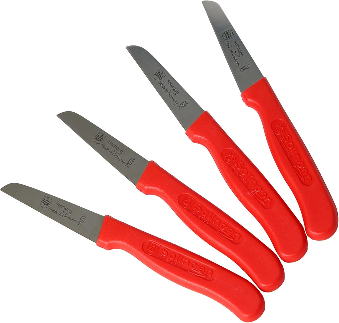 TOPANBIETER 999 Schälmesser 4er Set mit rotem Griff - Vielseitige Obstmesser, Gemüsemesser, Allzweck
