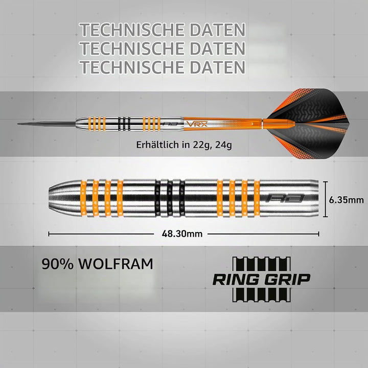 RED DRAGON Amberjack Series Steel Profi Dartpfeile Steeldarts Set mit Flights und Schäfte 22.0 Gramm