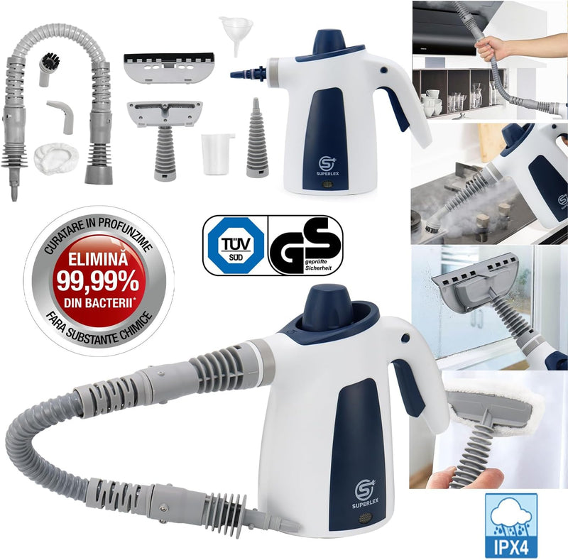 Superlex 10-in-1 Dampfreiniger Handgerät für die Reinigung, Tragbarer Handdampfreiniger 3,5 bar Damp