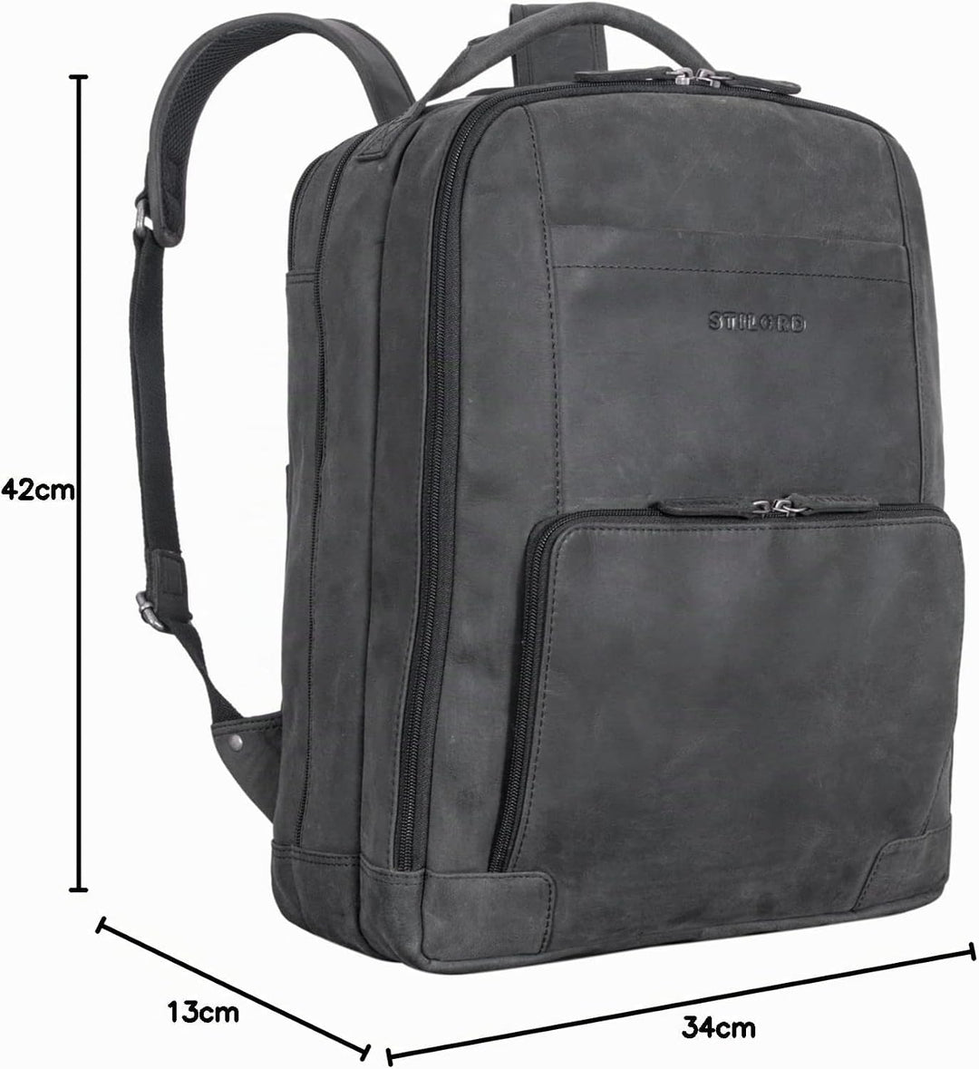 STILORD XL Herren-Businessrucksack aus Leder anthrazit - 15-17 Zoll grosser Arbeitsrucksack - Männer