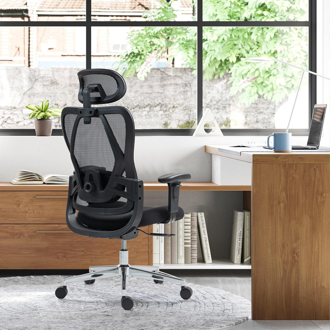 Bürostuhl Ergonomischer Schreibtischstuhl, Drehstuhl hat Verstellbarer Lordosenstütze, Kopfstütze un