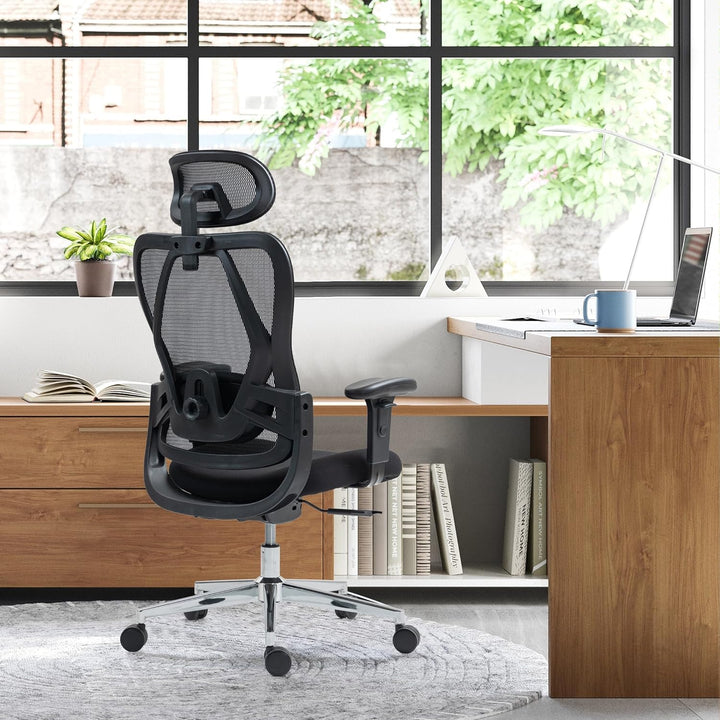 Bürostuhl Ergonomischer Schreibtischstuhl, Drehstuhl hat Verstellbarer Lordosenstütze, Kopfstütze un