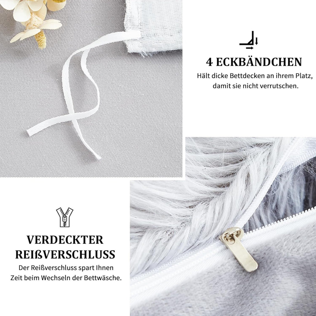 Freyamy Plüsch Bettwäsche 200x220cm Grau Langhaar Flauschig Warm Winterbettwäsche Flanell Samt Biber