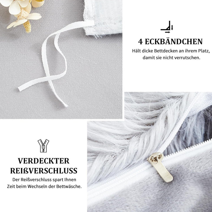 Freyamy Plüsch Bettwäsche 200x220cm Grau Langhaar Flauschig Warm Winterbettwäsche Flanell Samt Biber