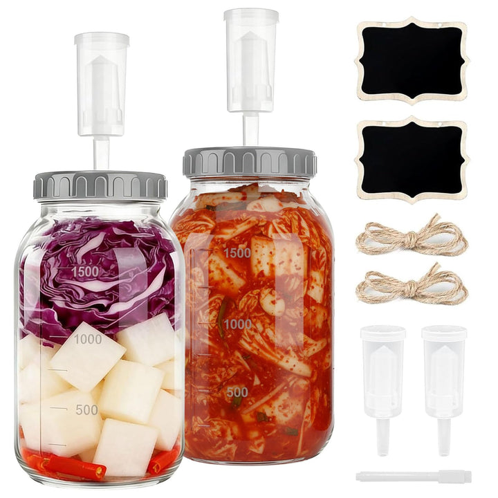 2 Stück Fermentierglas 2L, Fermentationsglas Kimchi Behälter mit Luftschleuse, Gärglas Kefirknollen