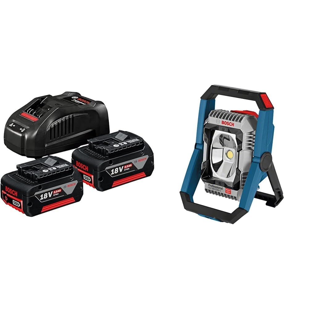 Bosch Professional 18V System Akku Starter-Set (2x GBA 18V 5.0Ah Akku + Schnellladegerät GAL 1880 CV