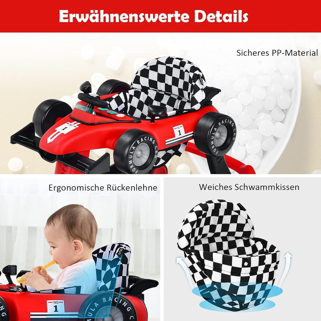 GOPLUS 4 in 1 Baby Lauflernhilfe, Lauflernwagen höhenverstellbar mit Licht &amp; Musik, Baby Walker Auto