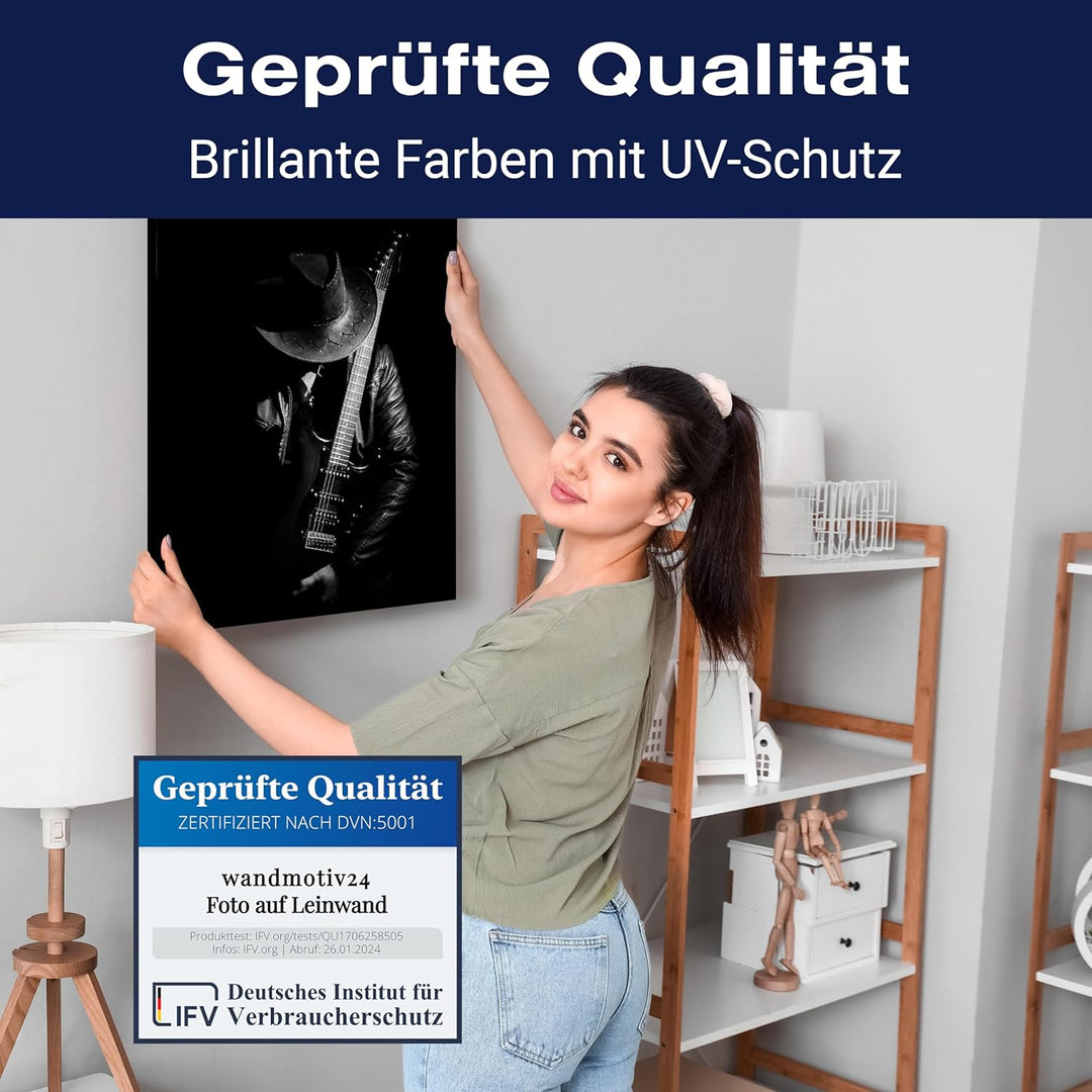 wandmotiv24 Leinwandbild Schwarz-Weiss, 80x60cm, Hochformat, Gitarre, Deko, Bilder auf Leinwand, Wan