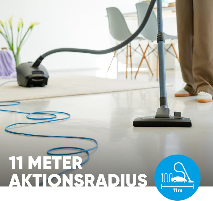 hoogo B3+ anthrazit Staubsauger mit Beutel | Starke 850 W Saugleistung | HEPA 14 Filter | 11m Radius