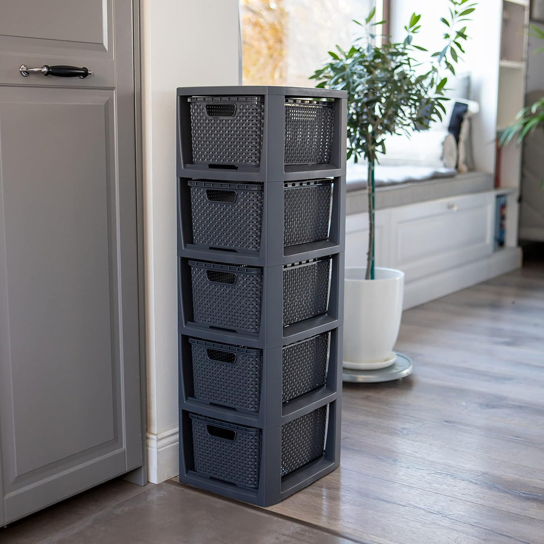 BranQ - Home essential 100% recycelt Kunststoff PP, Ökologisch, Regal in Rattan Design, Anthrazit, 2