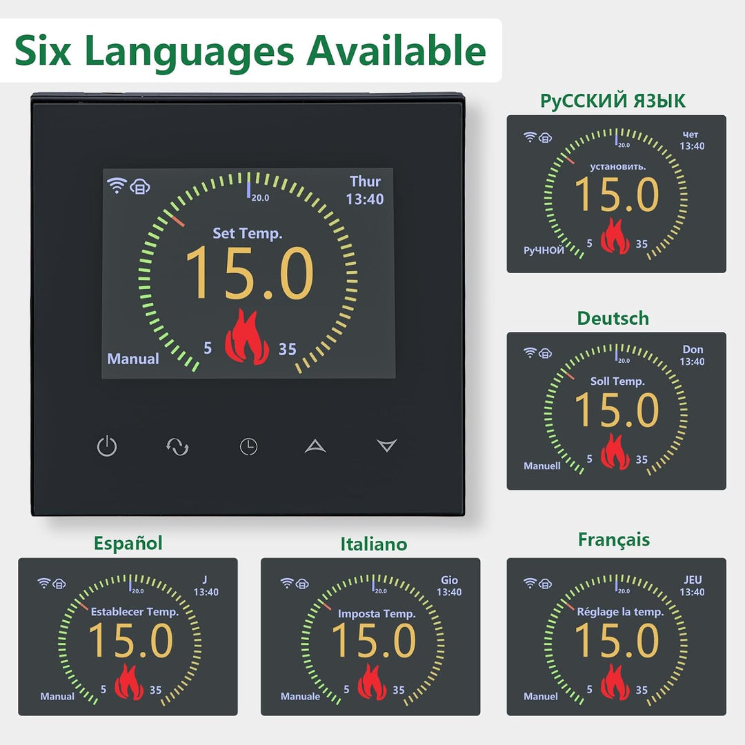Wengart WiFi Smart Thermostat WG380 für Wasserfussbodenheizung – TFT-Farbdisplay &amp; Touch – 230V 3A –