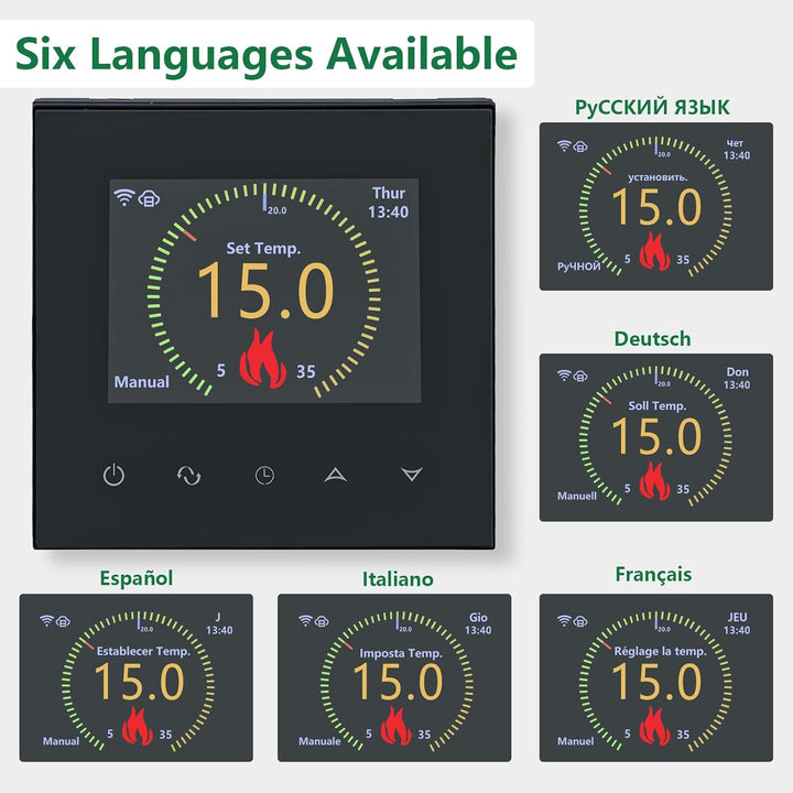 Wengart WiFi Smart Thermostat WG380 für Wasserfussbodenheizung – TFT-Farbdisplay &amp; Touch – 230V 3A –