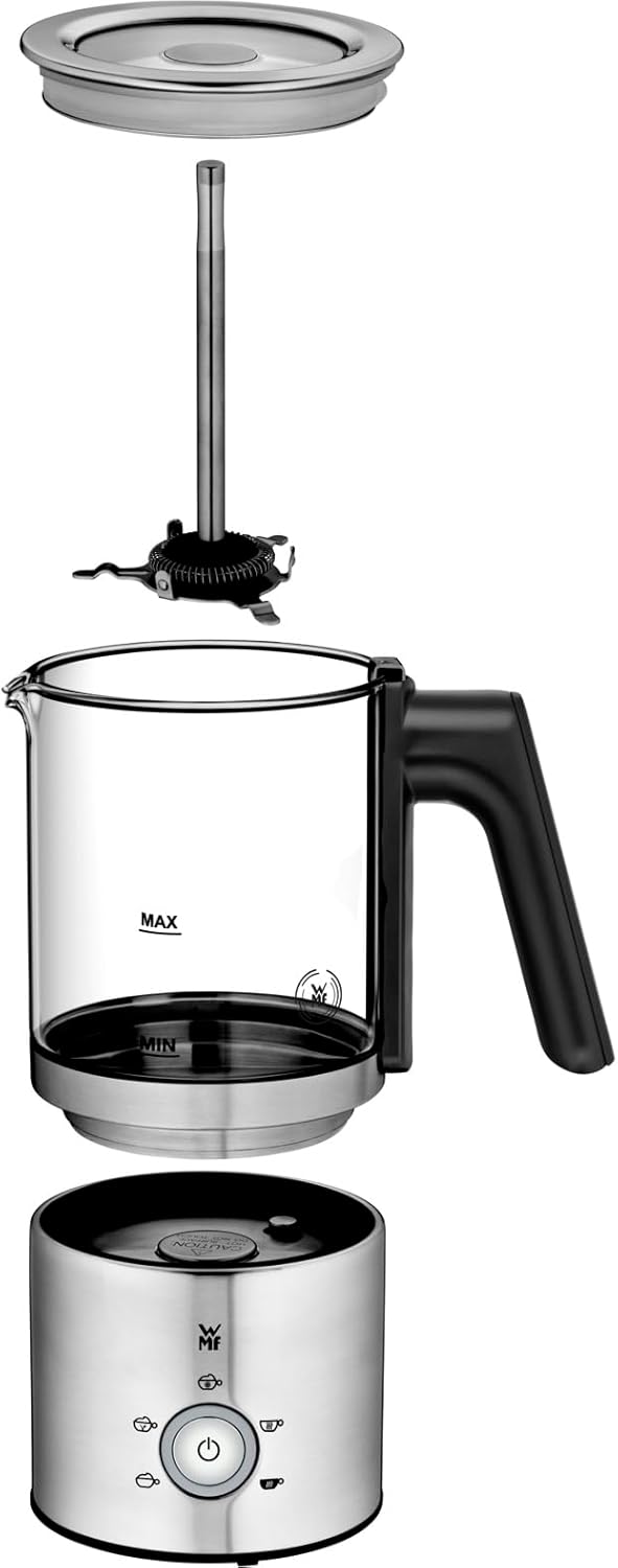 WMF Lono Glas Milchaufschäumer elektrisch, 150-250 ml, 650 Watt, Frappe Mixer, Touch-Display, für Mi