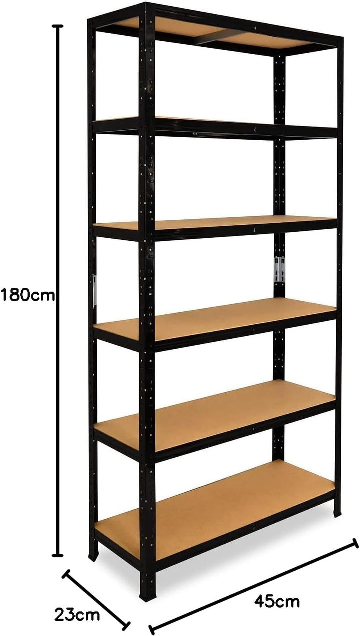 shelfplaza® 180x23x45cm Black Schwerlastregal schwarz/Metallregal schwarz 6 Böden à 145kg Tragkraft/