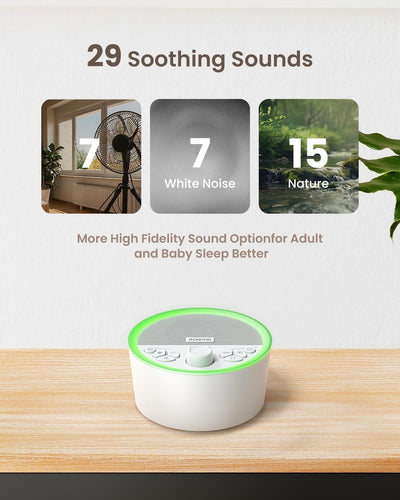 White Noise Machine, RENPHO Einschlafhilfe, weisses Rauschen für besseren Schlaf mit 29 beruhigenden