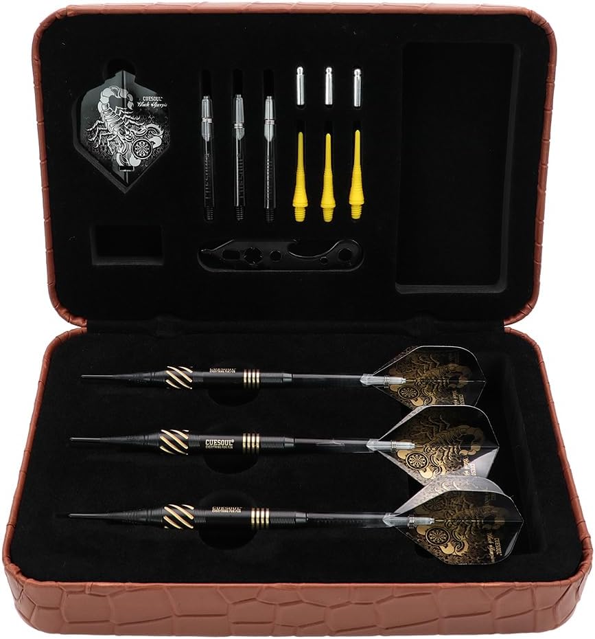Cuesoul 16 Grams Deluxe Soft Tip Darts Set with Luxury Case（Black Scorpion Series） HX-STL-B2305+D602