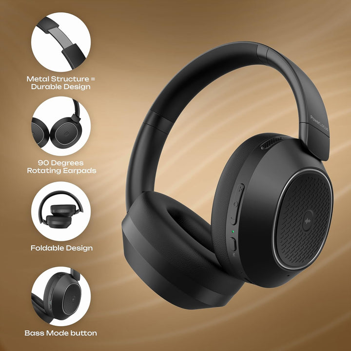PowerLocus Hybrid Active Noise Cancelling Kopfhörer, 60 Std. Spielzeit Kopfhörer Kabellos, Transpare