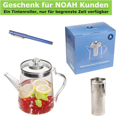 TROPFFREI Teekanne mit Siebeinsatz – Teekanne Glas 1,7L - Teekanne mit Sieb - Glaskaraffe mit Deckel