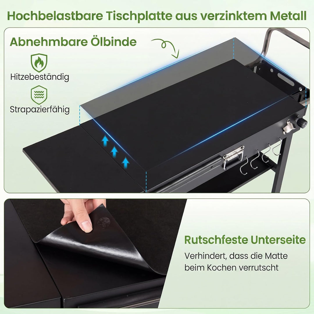 COSTWAY Grillwagen Outdoor, Grilltisch klappbar, Pizzatisch mit Seitentisch