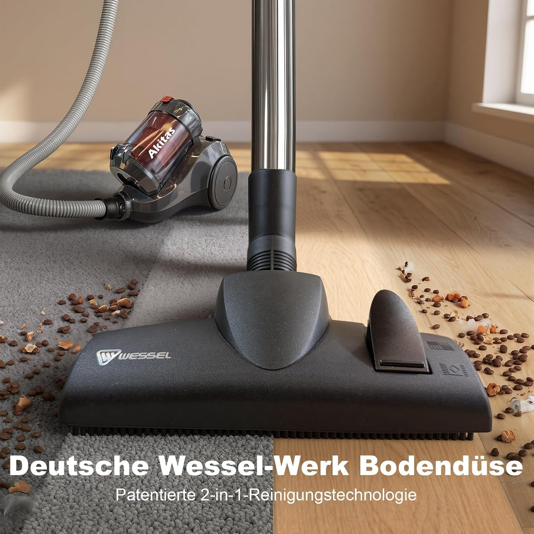 Akitas 800W Leistungsstarker beutelloser Zylinderstaubsauger Staubsauger mit deutschem Wessel Werk D