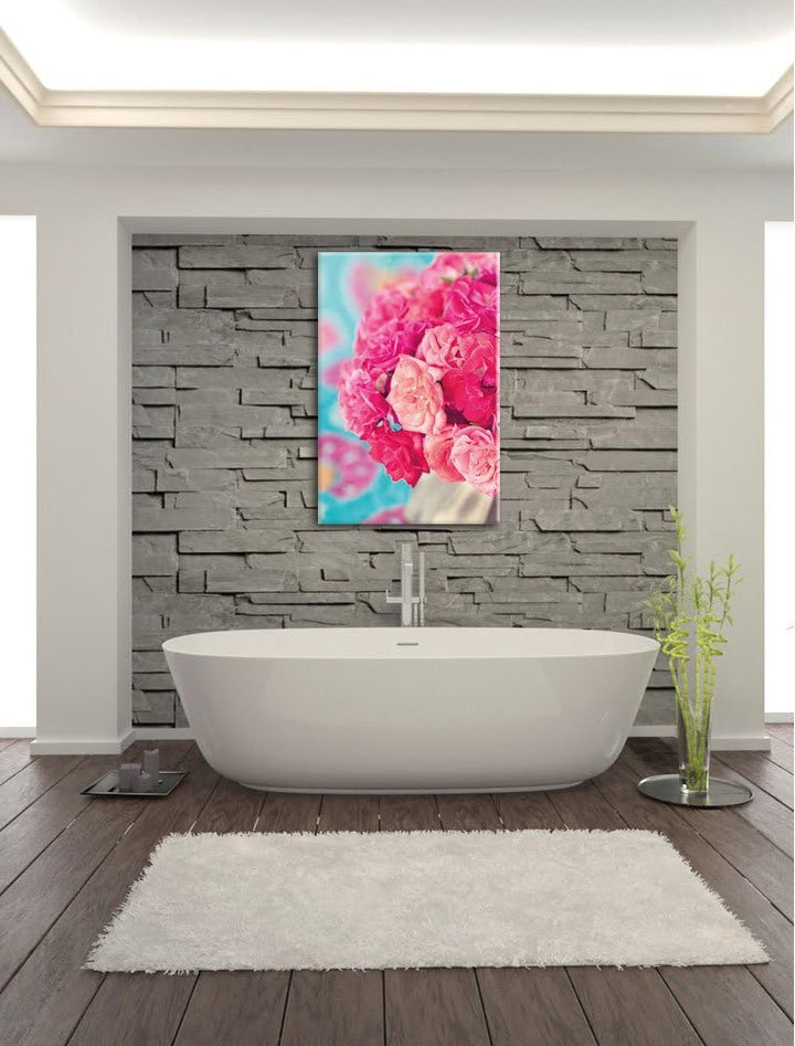 Pinker Rosenstrauss, Format: 100x70 auf Leinwand, XXL riesige Bilder fertig gerahmt mit Keilrahmen,